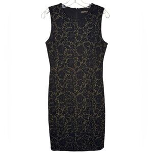 J. McLaughlin Metallic Black Gold Textured Sheath Dress Size Small